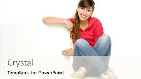  Presentation with poster - Amazing slides having young woman with blank poster backdrop and a cream colored foreground