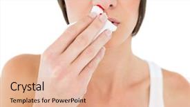  Presentation with nose - Cool new PPT theme with young woman with bleeding nose backdrop and a coral colored foreground
