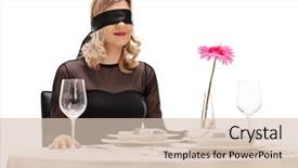  Presentation with blind date - PPT theme featuring young woman with blindfold background and a lemonade colored foreground