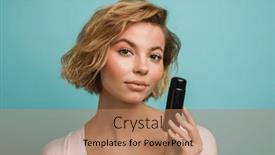  Presentation with cosmetic - Presentation design enhanced with young-woman-with-blonde-hair background and a coral colored foreground