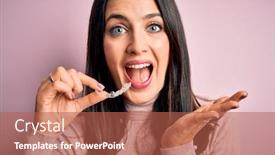  Presentation with blue eyes - Amazing slide deck having young-woman-with-blue-eyes backdrop and a red colored foreground