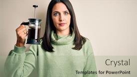  Presentation with coffe - Audience pleasing theme consisting of young-woman-with-blue-eyes backdrop and a mint green colored foreground