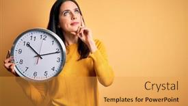 Presentation with clock countdown - Slide set featuring young-woman-with-blue-eyes background and a yellow colored foreground