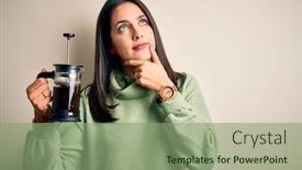  Presentation with coffe - Presentation theme with young-woman-with-blue-eyes background and a seafoam green colored foreground