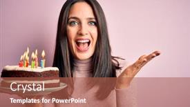  Presentation with pink birthday - Slide set having young-woman-with-blue-eyes background and a red colored foreground