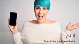  Presentation with holding hands - Slide deck enhanced with young-woman-with-blue-fashion background and a lemonade colored foreground