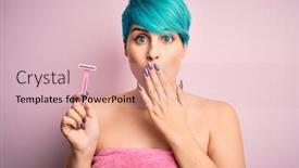  Presentation with hair care - Colorful theme enhanced with young-woman-with-blue-fashion backdrop and a lemonade colored foreground