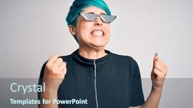  Presentation with celebration life - Slide deck having young-woman-with-blue-fashion background and a tawny brown colored foreground