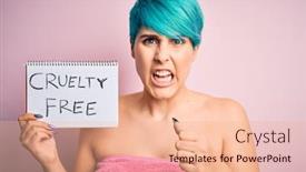  Presentation with cruelty - PPT layouts featuring young-woman-with-blue-fashion background and a coral colored foreground