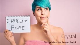  Presentation with hair - Presentation design featuring young-woman-with-blue-fashion background and a coral colored foreground