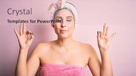  Presentation with pink beauty - Audience pleasing presentation theme consisting of young-woman-with-blue-fashion backdrop and a lemonade colored foreground