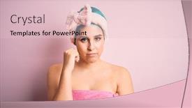  Presentation with pink blue - Presentation design with young-woman-with-blue-fashion background and a  colored foreground