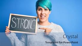  Presentation with fashion - Amazing PPT theme having young-woman-with-blue-fashion backdrop and a light blue colored foreground