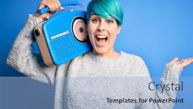  Presentation with portable radio - Slides consisting of young-woman-with-blue-fashion background and a light blue colored foreground