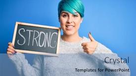  Presentation with fashion - Presentation design consisting of young-woman-with-blue-fashion background and a teal colored foreground