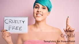  Presentation with cruelty - Colorful PPT theme enhanced with young-woman-with-blue-fashion backdrop and a coral colored foreground