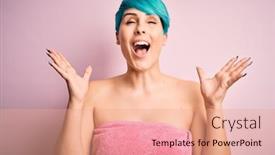  Presentation with blue pink - Slide set with young-woman-with-blue-fashion background and a coral colored foreground