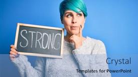  Presentation with fashion - Cool new PPT theme with young-woman-with-blue-fashion backdrop and a light blue colored foreground