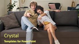  Presentation with potato chips - PPT theme with young-woman-with-bowl background and a tawny brown colored foreground