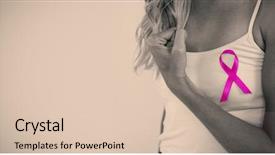  Presentation with breast cancer awareness - PPT theme with young woman with breast background and a lemonade colored foreground