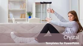  Presentation with broken leg - PPT layouts having young-woman-with-broken-leg background and a gray colored foreground