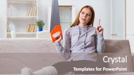  Presentation with broken leg - Beautiful PPT layouts featuring young woman with broken leg backdrop and a  colored foreground