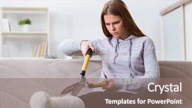  Presentation with broken leg - PPT theme featuring young woman with broken leg background and a  colored foreground