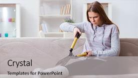  Presentation with broken home - Beautiful slide deck featuring young woman with broken leg backdrop and a  colored foreground