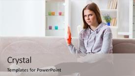  Presentation with broken home - PPT theme with young woman with broken leg background and a  colored foreground