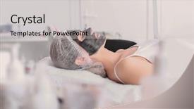  Presentation with carbon - Slides having young woman with carbon nanogel background and a light gray colored foreground