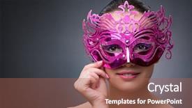  Presentation with carnival - Audience pleasing PPT layouts consisting of young woman with carnival mask backdrop and a coral colored foreground