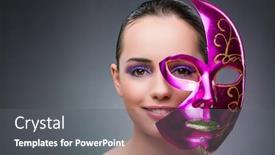  Presentation with carnival - PPT theme featuring young-woman-with-carnival-mask background and a gray colored foreground
