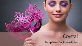  Presentation with carnival - Theme with young woman with carnival mask background and a coral colored foreground
