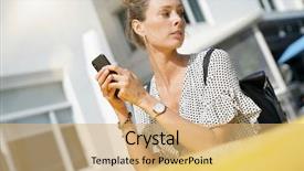  Presentation with vintage car - PPT theme consisting of young woman with cellphone next background and a yellow colored foreground