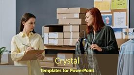  Presentation with people talking - Presentation enhanced with young-woman-with-checkered-shirt background and a tawny brown colored foreground