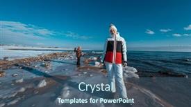  Presentation with winter weather - Slide set featuring young-woman-with-child-walking background and a ocean colored foreground