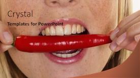  Presentation with chilli - Colorful presentation theme enhanced with young-woman-with-chilli backdrop and a coral colored foreground