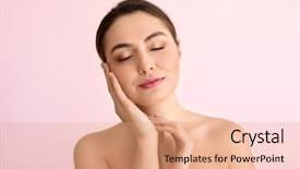  Presentation with clear cut - PPT theme consisting of young woman with clear skin background and a  colored foreground