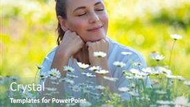  Presentation with spring nature grass - Amazing theme having young-woman-with-closed-eyes backdrop and a seafoam green colored foreground