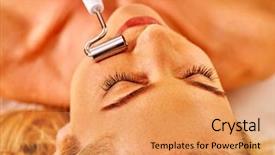  Presentation with spa salon - Presentation theme enhanced with young woman with closed eyes background and a coral colored foreground