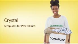  Presentation with donation - Slides featuring young woman with clothes donation background and a cream colored foreground