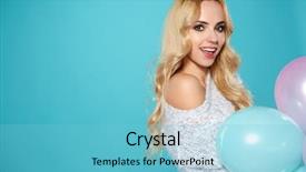  Presentation with woman colored parachute - Amazing slide deck having young woman with colored balloons backdrop and a  colored foreground