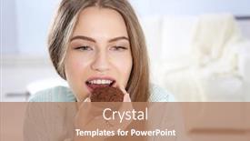  Presentation with cookie - Slide deck featuring young woman with cookie close up background and a coral colored foreground