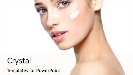  Presentation with cosmetic - Slide set with young woman with cosmetic background and a sky blue colored foreground