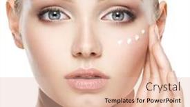  Presentation with cosmetic - Slide deck with young woman with cosmetic cream on a clean fresh face background and a lemonade colored foreground