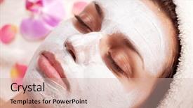  Presentation with face mask - PPT theme with young woman with cosmetic mask background and a soft green colored foreground