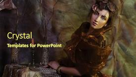  Presentation with creative - Cool new PPT theme with young woman with creative make-up posing on a stage backdrop and a wine colored foreground