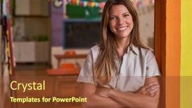  Presentation with daycare - Presentation design consisting of young-woman-with-crossed-arms background and a tawny brown colored foreground