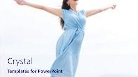  Presentation with hair dress - Cool new PPT theme with young-woman-with-dark-hair backdrop and a sky blue colored foreground