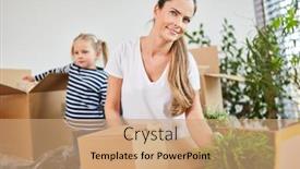  Presentation with daughter - Cool new PPT layouts with young-woman-with-daughter-unpacking backdrop and a coral colored foreground